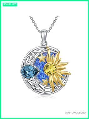 925 Sterling Silver Moon Sun Star Necklace Celtic Opal Pendant